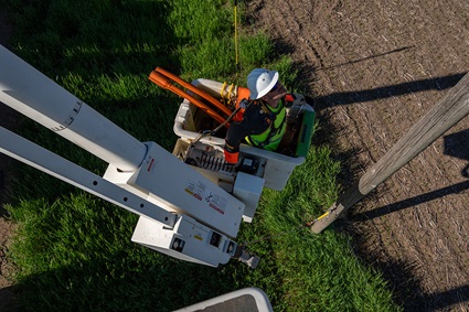 Lineworker in a Terex Bucket Truck