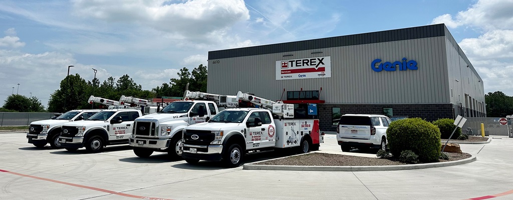 Terex service trucks parked at service center