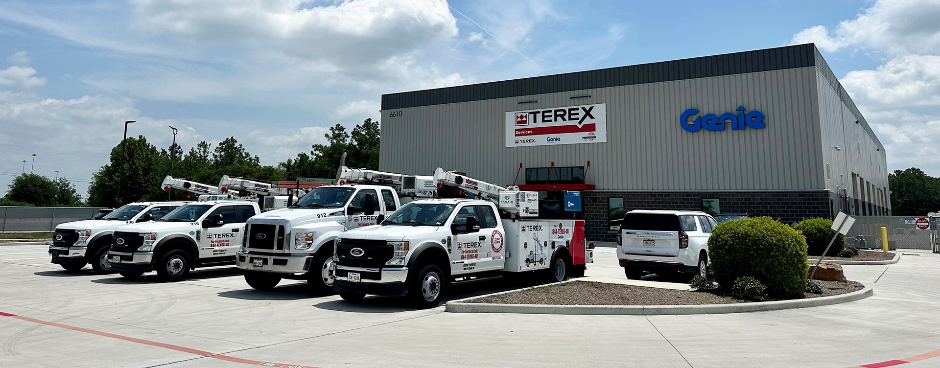 Terex service trucks parked at service center