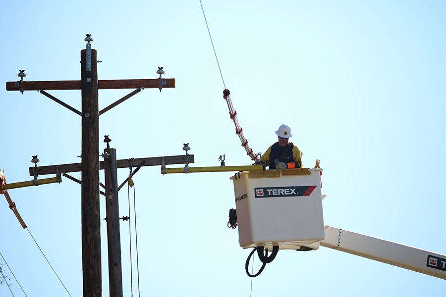 Lineman in bucket truck