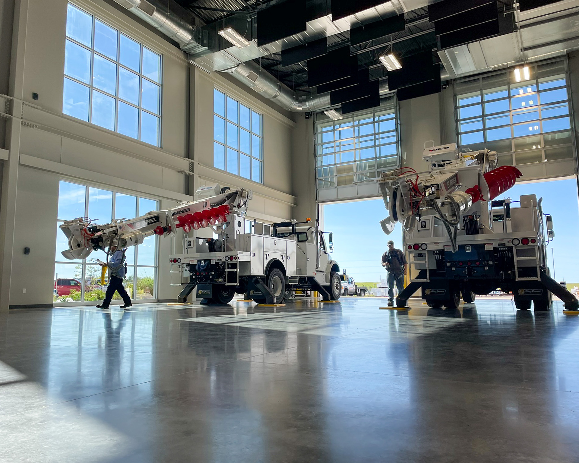 Terex digger derricks in a garage