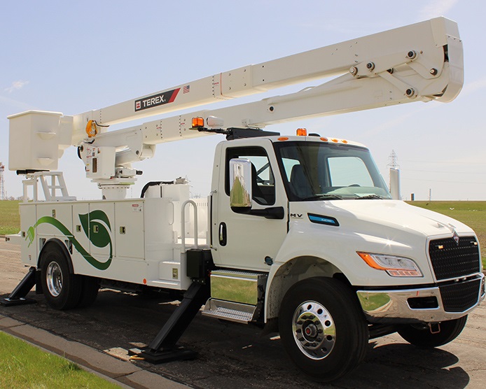 All Electric Bucket Truck on street